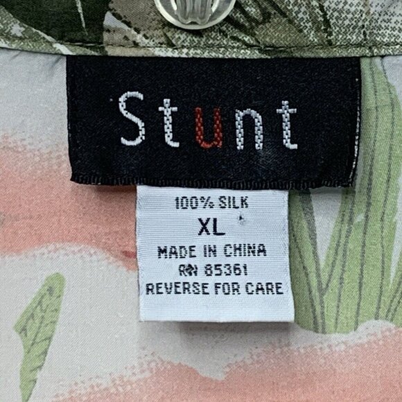 Stunt Floral Camp Shirt Womens XL Silk Button Up Side Slits Hibiscus Tropical - Picture 2 of 9